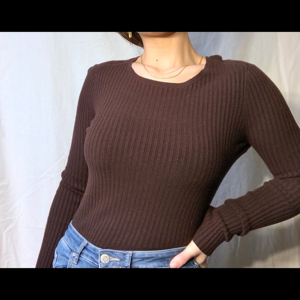 Form fitting dark brown lined long sleeve